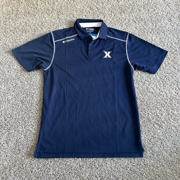 Columbia Men's Sz Large Golf Navy Polo Shirt Xavier University Logo - Picture 10 of 10